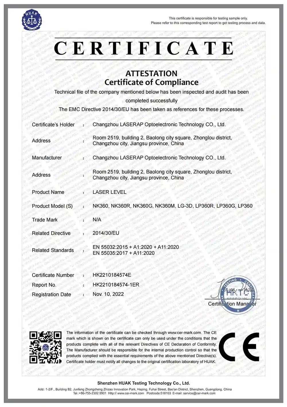 Green Cross Line Horizontal Vertical Laser Level certification